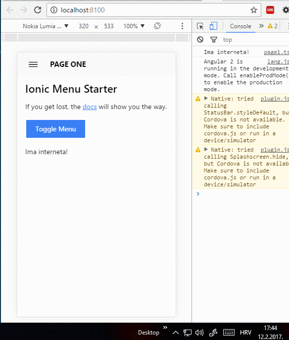 Ionic 1 - Ima ili nema interneta