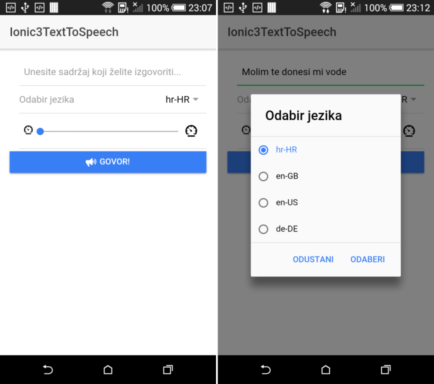 Ionic aplikacija govori