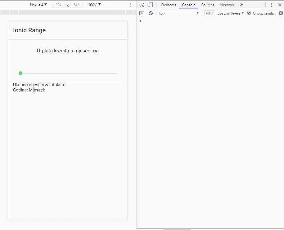 Ionic Range komponenta