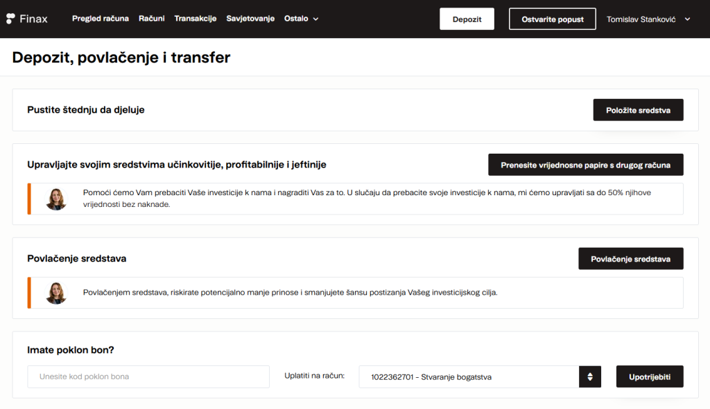 Povlačenje sredstava s Finaxa