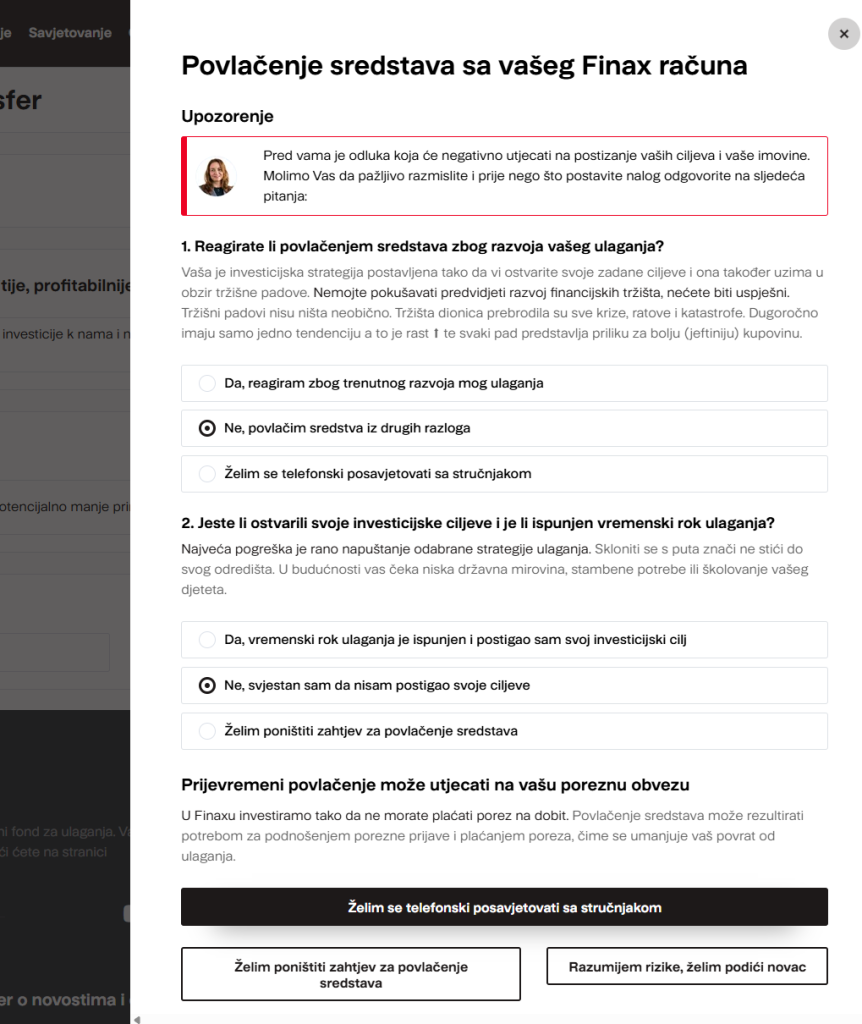 Upozorenje o povlačenju sredstava