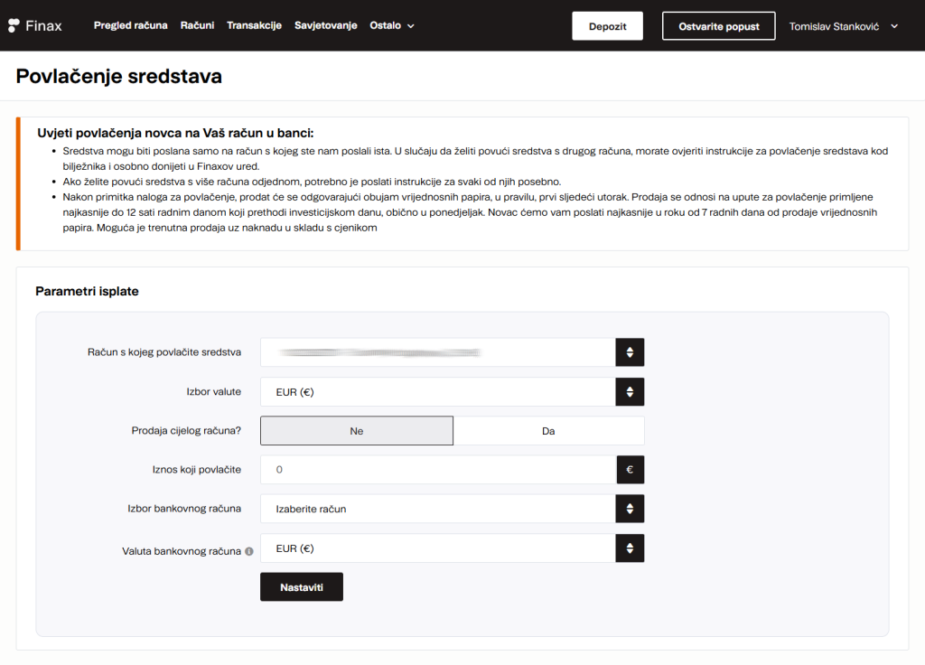 Prodaja udjela Finax računa